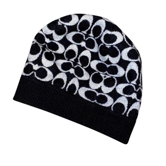 Coach Black Wool Cc Logo Beanie Hat OS - Picture 1 of 6